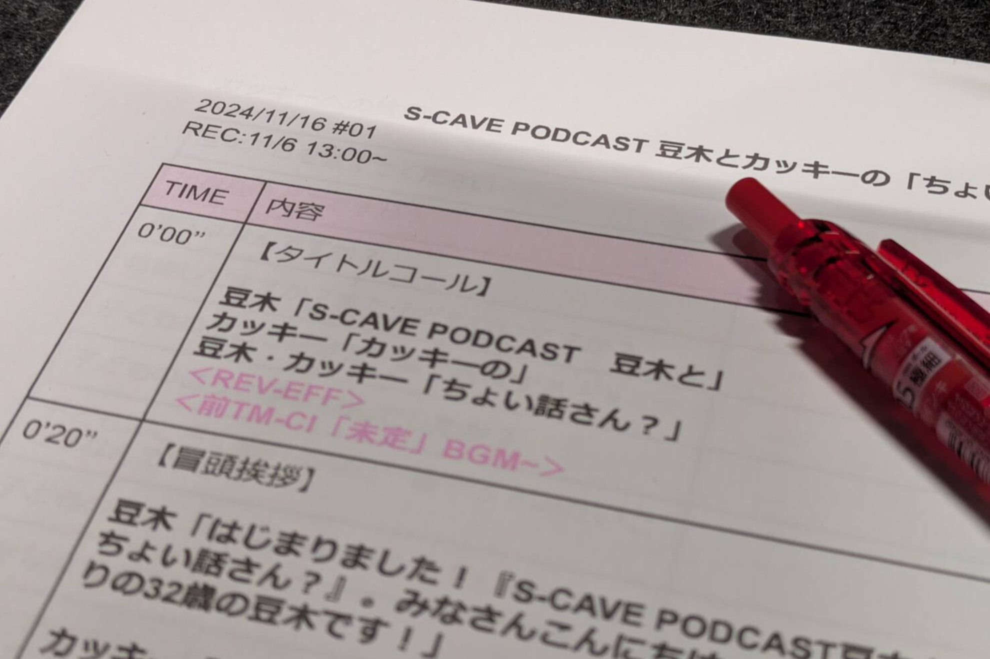 台本を印刷して収録へ