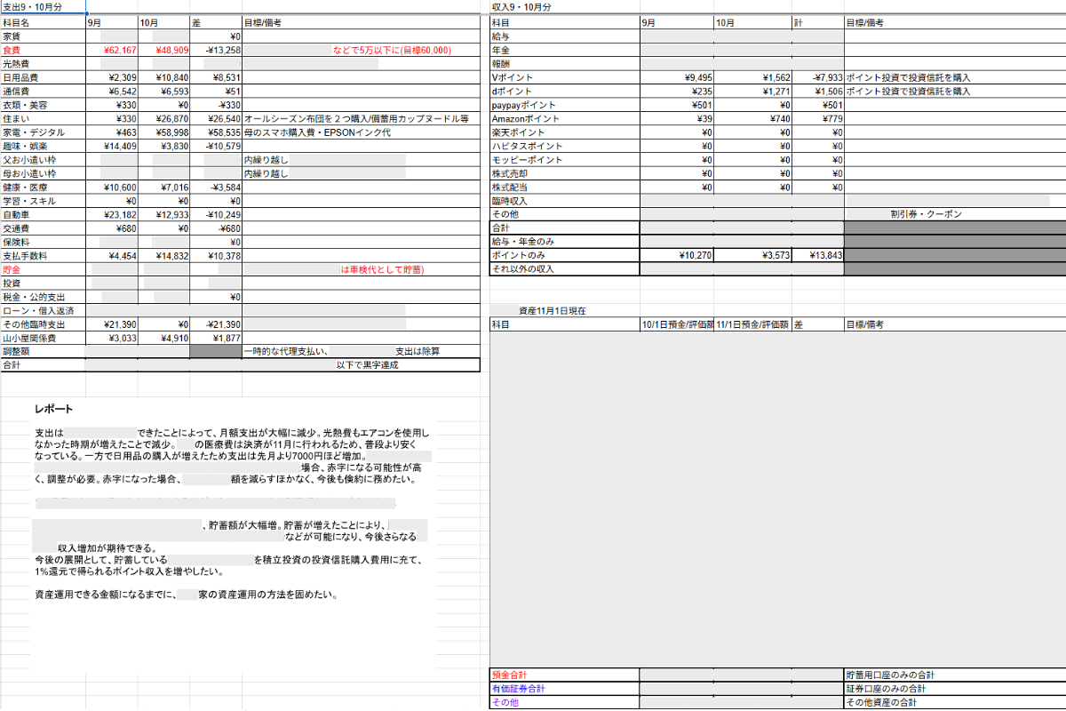 収入・支出・資産一覧表